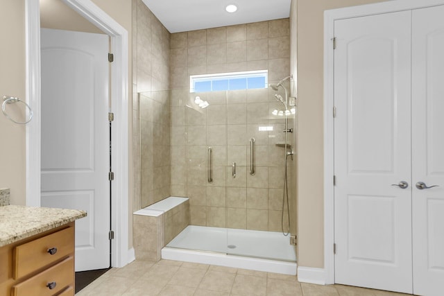 522 Tidewater Chase Ln, Summerville, SC 29486 - full bath featuring vanity, baseboards, tile patterned floors, and a shower stall