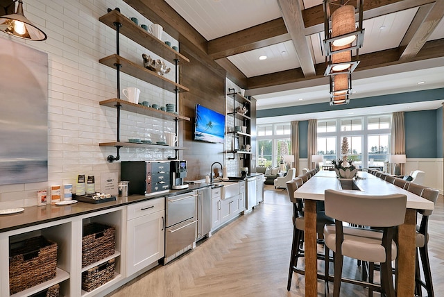 522 Tidewater Chase Ln, Summerville, SC 29486 - kitchen with open shelves, a sink, and coffered ceiling