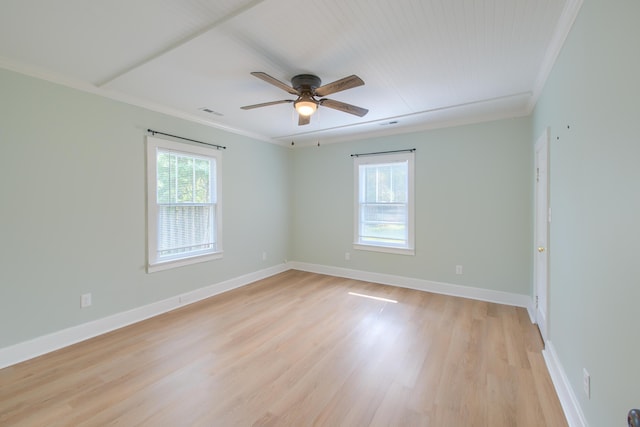 208 State St, Walterboro, SC 29488 - spare room featuring light wood-style floors, a ceiling fan, ornamental molding, and baseboards