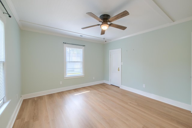 208 State St, Walterboro, SC 29488 - unfurnished room with ornamental molding, light wood finished floors, ceiling fan, and baseboards