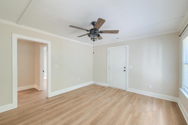 208 State St, Walterboro, SC 29488 - spare room with light wood-type flooring, ceiling fan, ornamental molding, and baseboards
