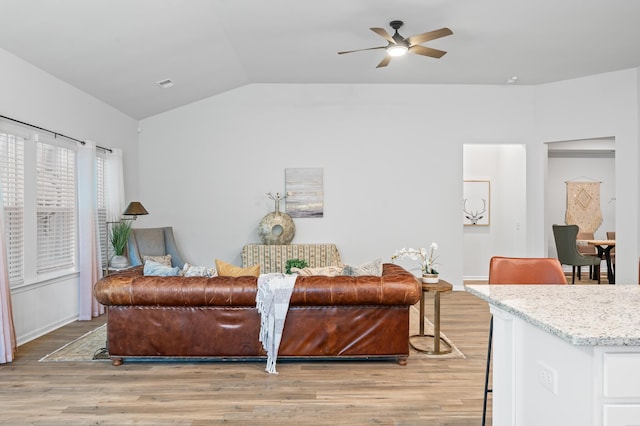 209 Country Gate Ln, Summerville, SC 29485 - living room with a ceiling fan, light wood-type flooring, and vaulted ceiling