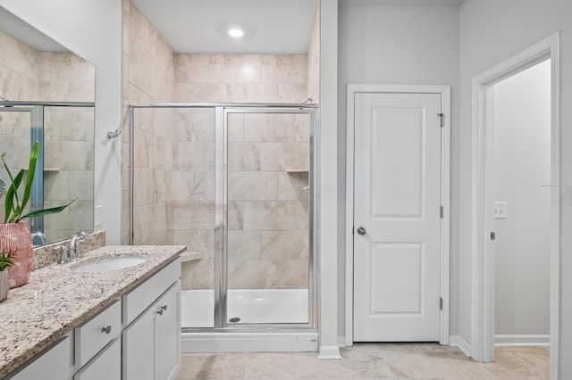 209 Country Gate Ln, Summerville, SC 29485 - full bathroom with vanity, a shower stall, tile patterned floors, and baseboards