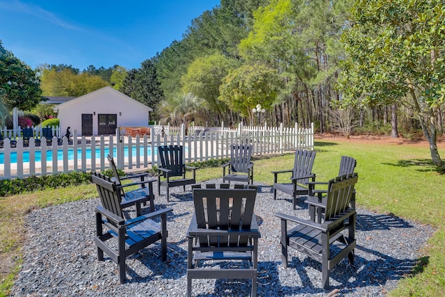 view of patio featuring a fenced in pool