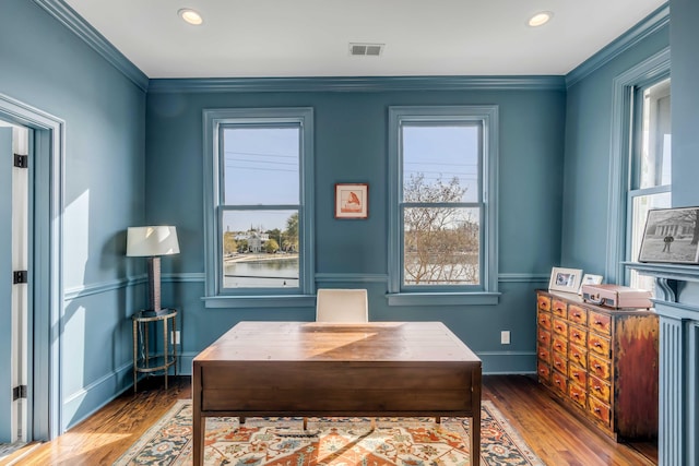 office space featuring plenty of natural light and wood finished floors