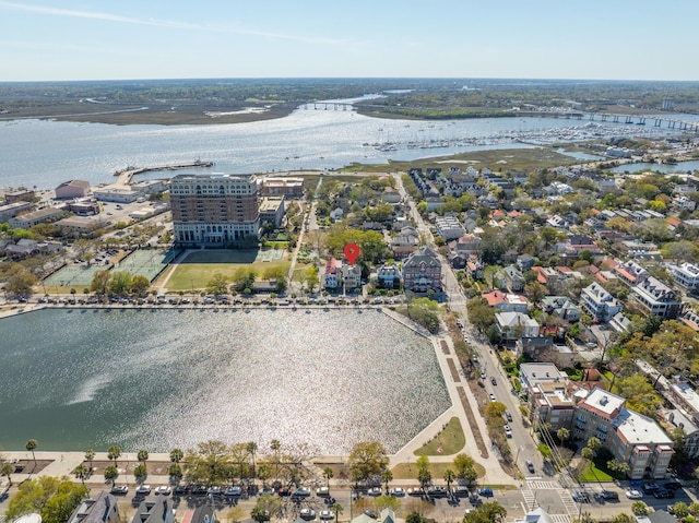 bird's eye view featuring a water view