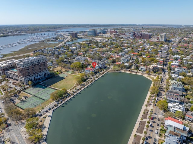 aerial view with a water view
