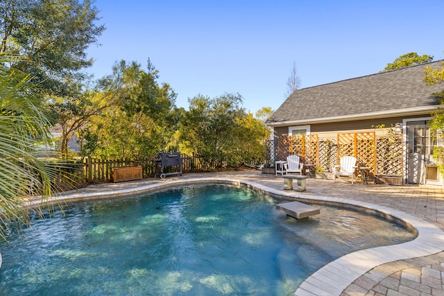 view of swimming pool featuring a patio area