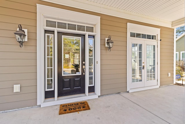 doorway to property featuring french doors