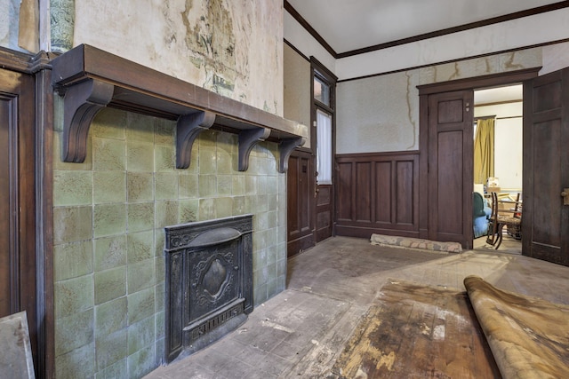 unfurnished living room featuring a fireplace