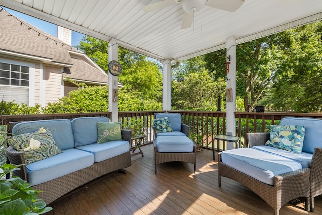 1977 Pierce St, Charleston, SC 29492 - wooden deck with an outdoor hangout area and ceiling fan
