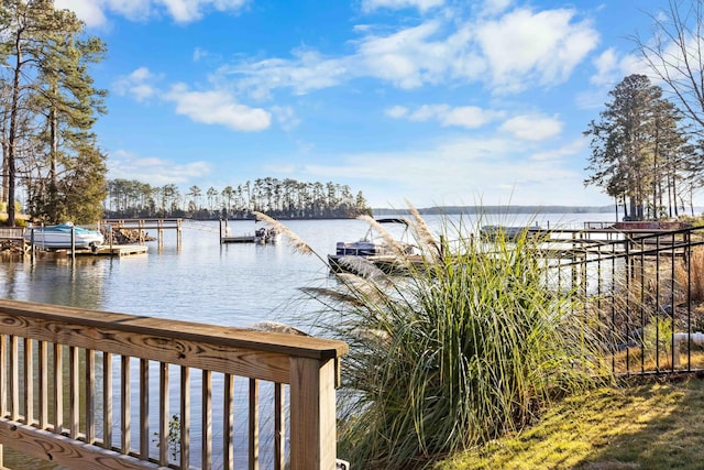 property view of water featuring a boat dock