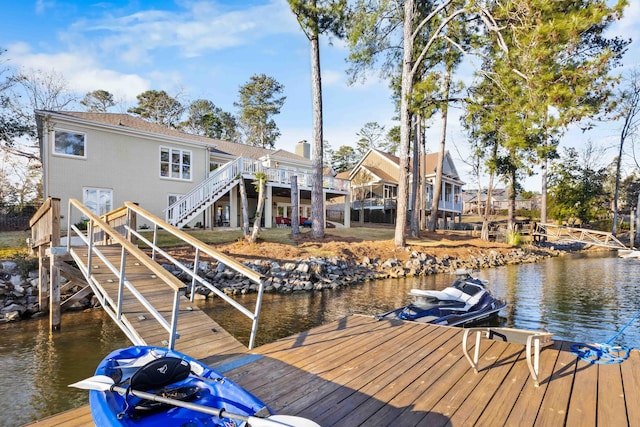 dock area with a deck with water view