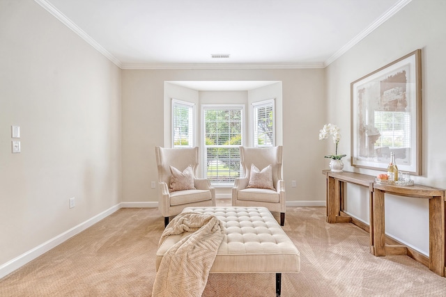 1148 Black Rush Cir, Mount Pleasant, SC 29466 - living area with light colored carpet, baseboards, and ornamental molding