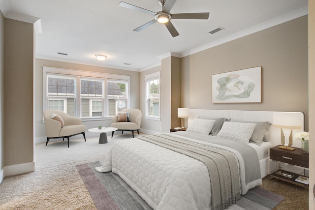 1363 Rivella Dr, Mount Pleasant, SC 29464 - bedroom featuring carpet, crown molding, baseboards, and a ceiling fan