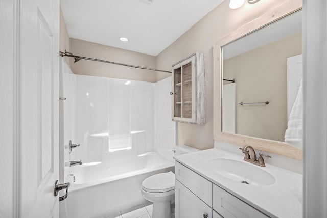 full bathroom featuring tile patterned flooring, vanity, shower / bathtub combination, and toilet