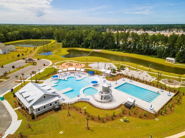 bird's eye view featuring a water view