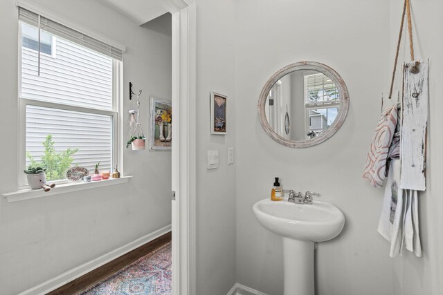 bathroom with wood-type flooring and sink