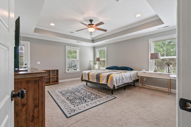 216 Foxbank Plantation Blvd, Moncks Corner, SC 29461 - carpeted bedroom with a raised ceiling, crown molding, baseboards, a ceiling fan, and recessed lighting