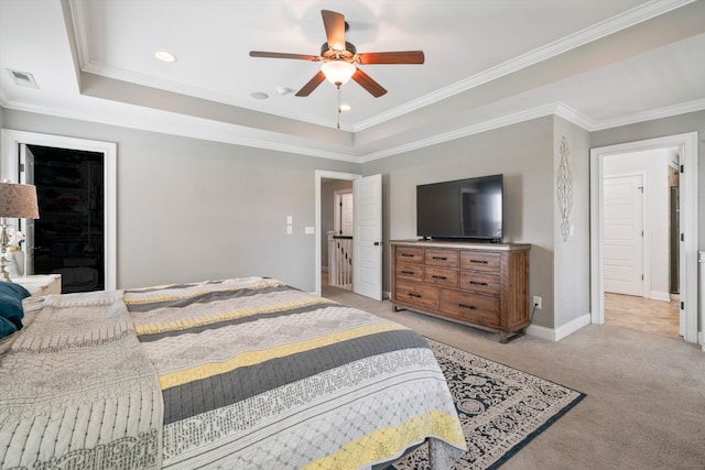 216 Foxbank Plantation Blvd, Moncks Corner, SC 29461 - bedroom with light colored carpet, a raised ceiling, baseboards, recessed lighting, and ornamental molding