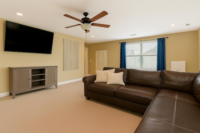 216 Foxbank Plantation Blvd, Moncks Corner, SC 29461 - living area featuring ceiling fan, baseboards, light colored carpet, and recessed lighting
