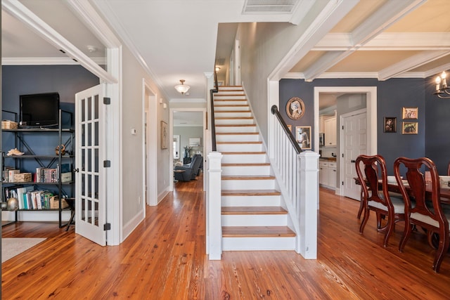 216 Foxbank Plantation Blvd, Moncks Corner, SC 29461 - stairs featuring ornamental molding, wood-type flooring, and baseboards