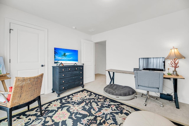 view of carpeted home office