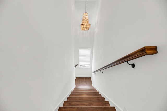 staircase with hardwood / wood-style floors