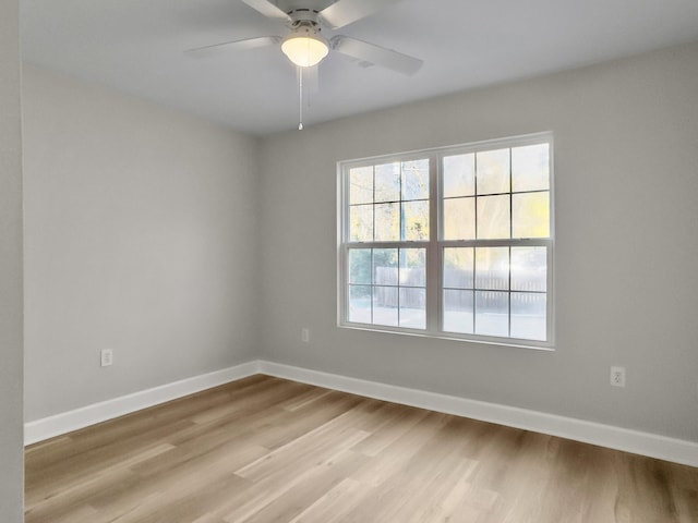 spare room featuring ceiling fan and light hardwood / wood-style floors