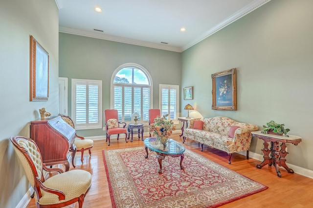 109 Waveney Cir, Goose Creek, SC 29445 - living area with ornamental molding, wood finished floors, and recessed lighting