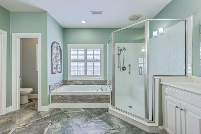 109 Waveney Cir, Goose Creek, SC 29445 - bathroom with a garden tub, a stall shower, marble finish flooring, and vanity