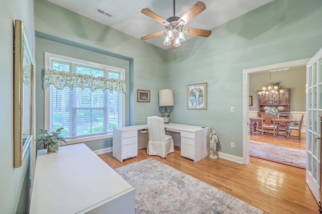109 Waveney Cir, Goose Creek, SC 29445 - office area featuring a chandelier, light wood-style flooring, healthy amount of natural light, and ceiling fan