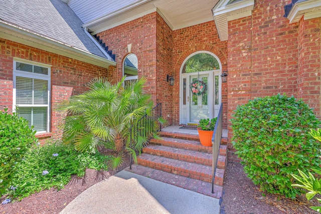 109 Waveney Cir, Goose Creek, SC 29445 - doorway to property featuring brick siding and roof with shingles