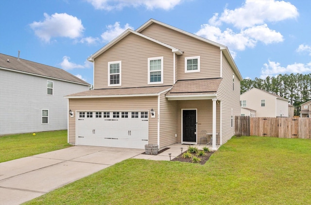 front facade with a garage and a front yard