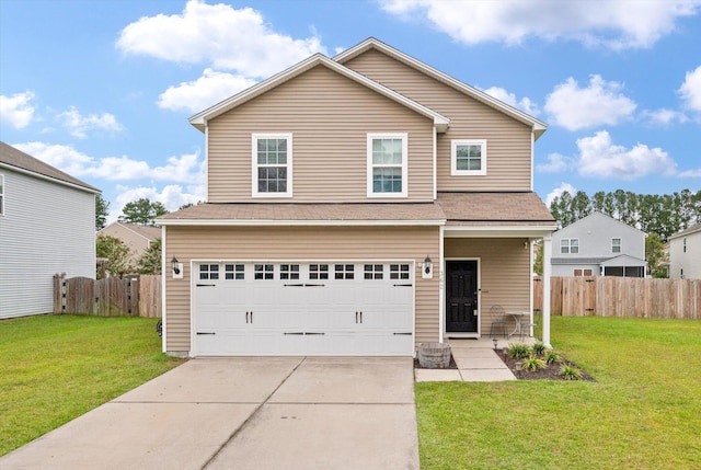 front facade with a garage and a front yard