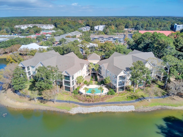 drone / aerial view featuring a water view