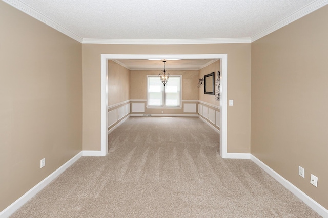 102 Six Point Ct, Goose Creek, SC 29445 - empty room with crown molding, light colored carpet, a chandelier, and a textured ceiling