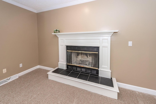 102 Six Point Ct, Goose Creek, SC 29445 - detailed view of carpet, a glass covered fireplace, ornamental molding, and baseboards