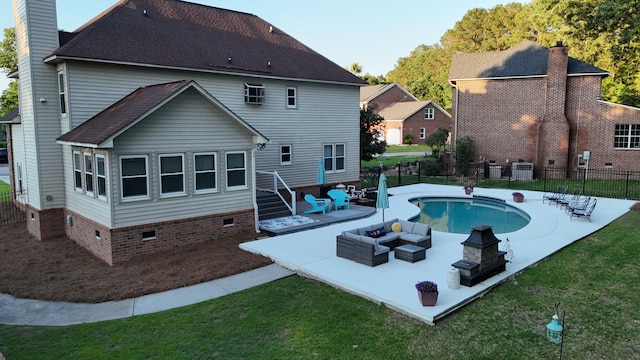 102 Six Point Ct, Goose Creek, SC 29445 - back of house featuring crawl space, a patio area, an outdoor living space with a fire pit, and a shingled roof
