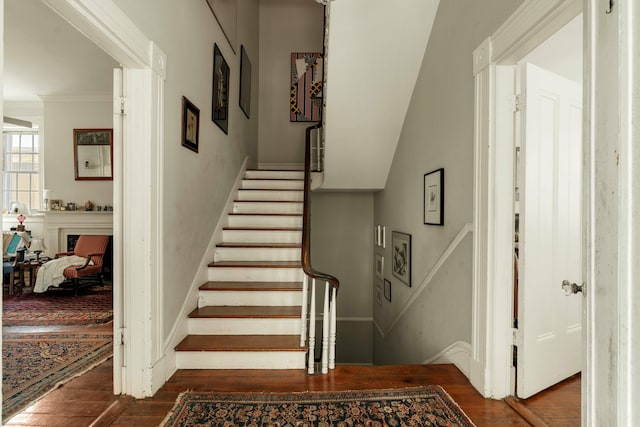 stairs with wood-type flooring