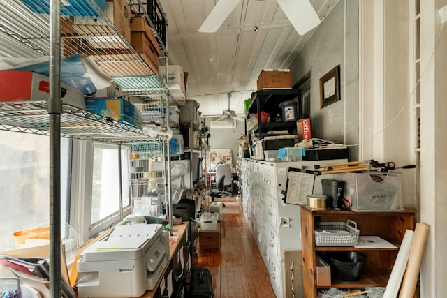 storage area with a ceiling fan