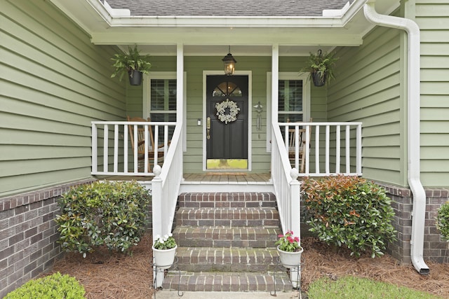 189 Fox Chase Dr, Goose Creek, SC 29445 - property entrance with a shingled roof and a porch