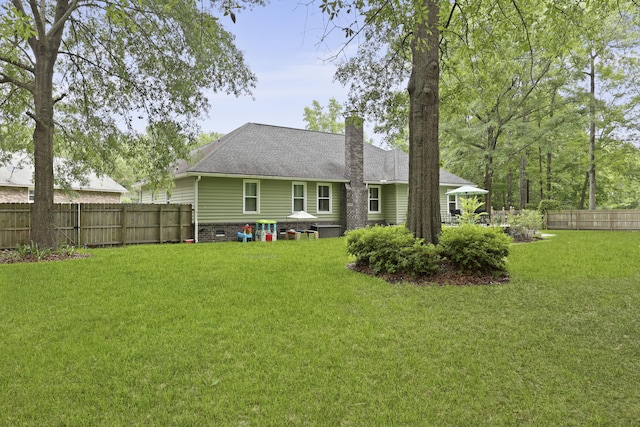189 Fox Chase Dr, Goose Creek, SC 29445 - rear view of property featuring a chimney, roof with shingles, and crawl space