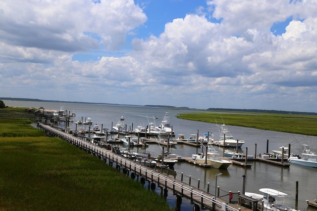 view of dock with a water view