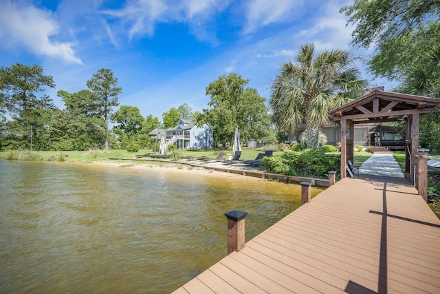 dock area featuring a water view and a gazebo