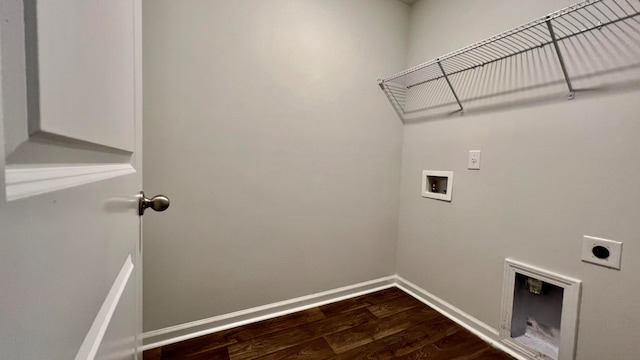 laundry area featuring hookup for an electric dryer, washer hookup, and wood-type flooring