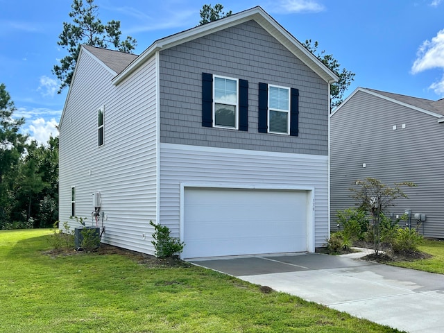 exterior space with a front lawn and a garage