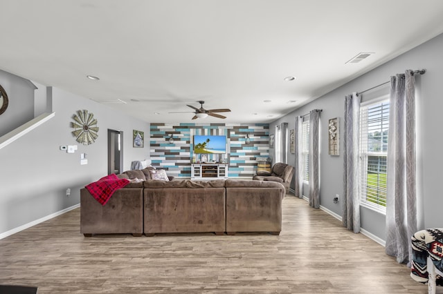 9009 Chato Ct, Summerville, SC 29483 - living room featuring light wood-type flooring, a ceiling fan, baseboards, and recessed lighting