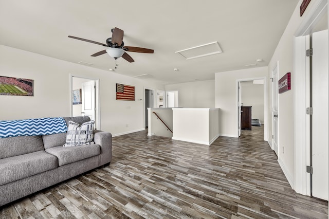 9009 Chato Ct, Summerville, SC 29483 - living room featuring attic access, wood finished floors, baseboards, and a ceiling fan