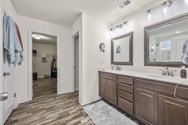 9009 Chato Ct, Summerville, SC 29483 - bathroom featuring wood finished floors, double vanity, a spacious closet, and baseboards